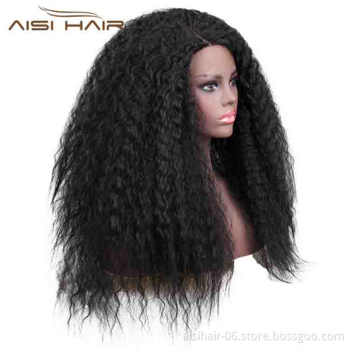 Aisi Hair Cheap Long Kinky Fluffy Natural Black Wig Afro Curly Lace Front Wig Synthetic Front Lace Hair Wigs For Black Women
